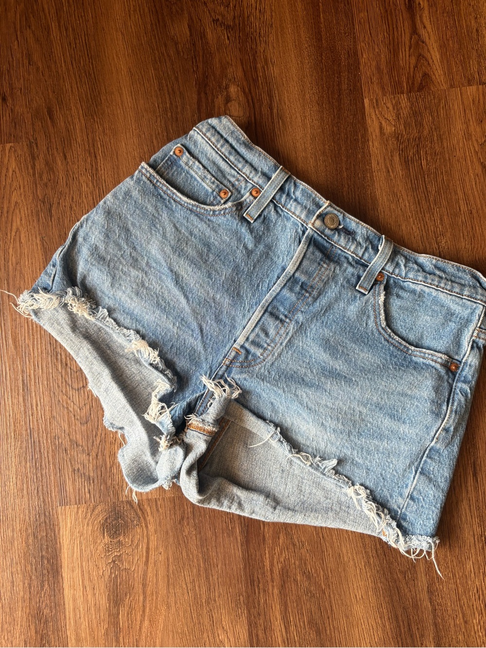 Levi's Light Wash Frayed Hem Denim Shorts